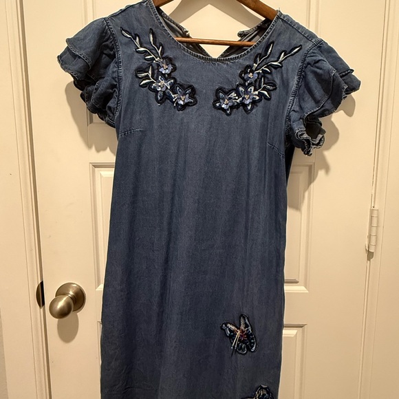 Embroidered Denim Midi Dress - Picture 1 of 3